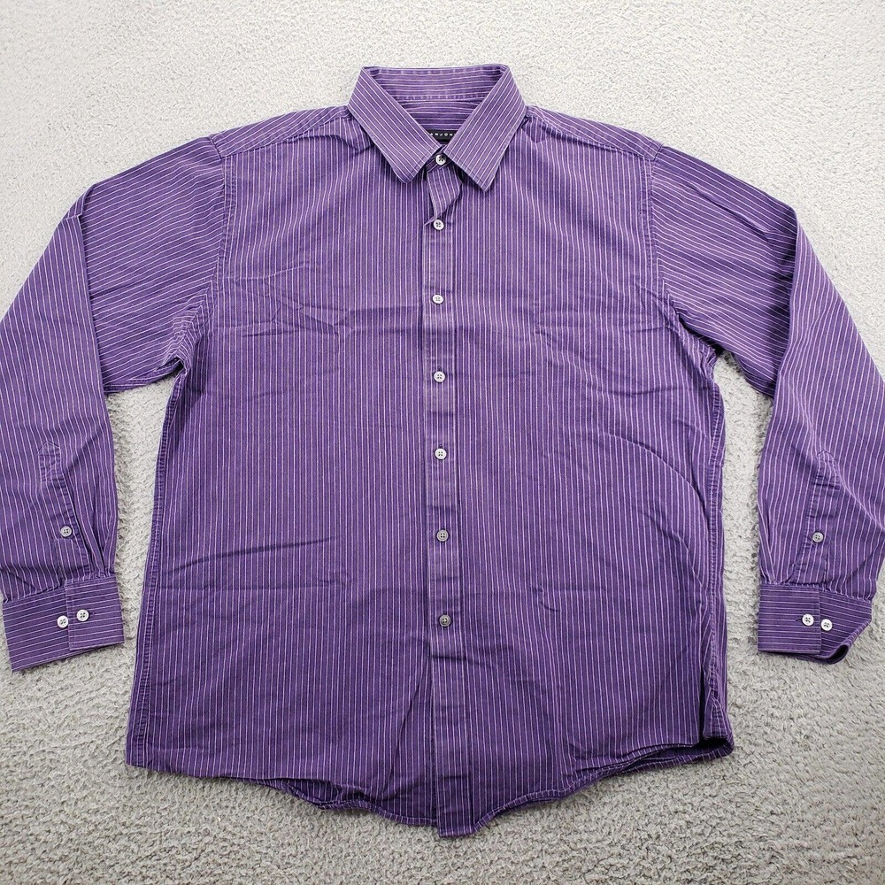 Sean John Shirt Men's 16.5 34/35 Purple‎ Striped Vintage Button Up Long Sleeve
